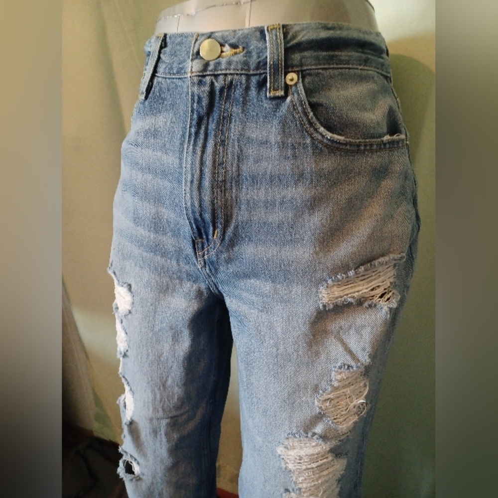 Fashion Nova Blue Wide Leg Distressed Jeans - Picture 7 of 11